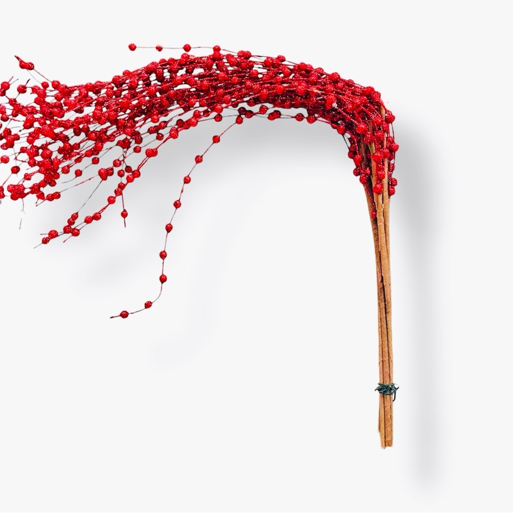 30" Red Glitter Berry Spray Floral Stem Wreath 5 Picks Christmas Berries Stems